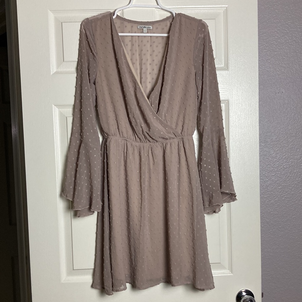 Charlotte Russe tan dress with bell sleeve small
